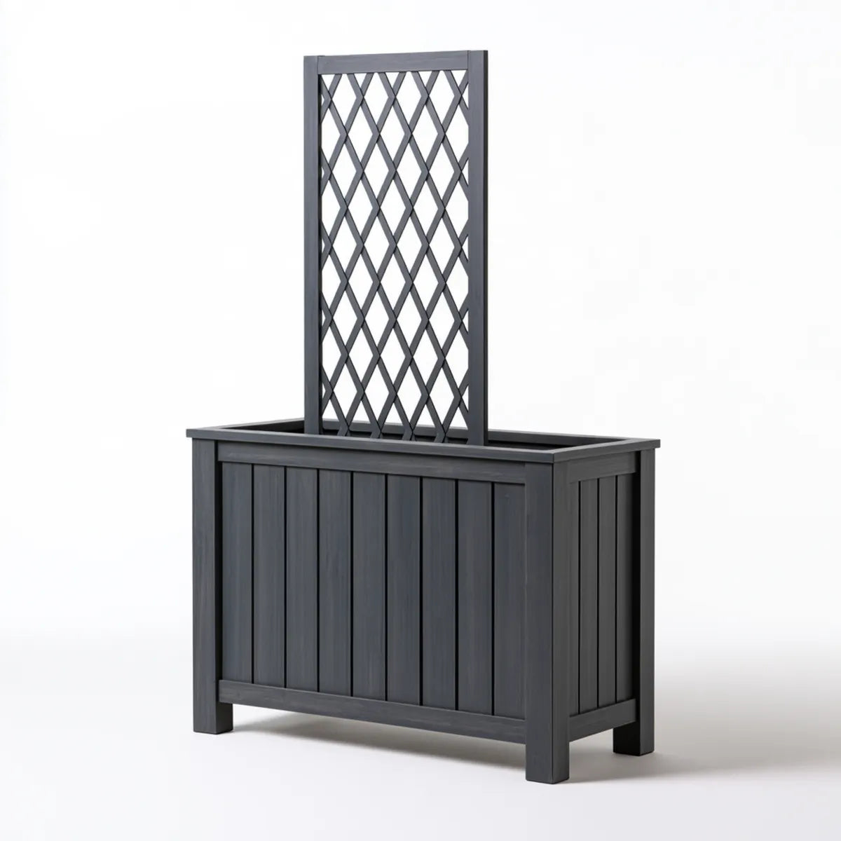 Outdoor Raised Planter Box with Trellis, 31.5 x 15.7 x 70.9 in, Black Solid Fir Wood Rectangular Planter