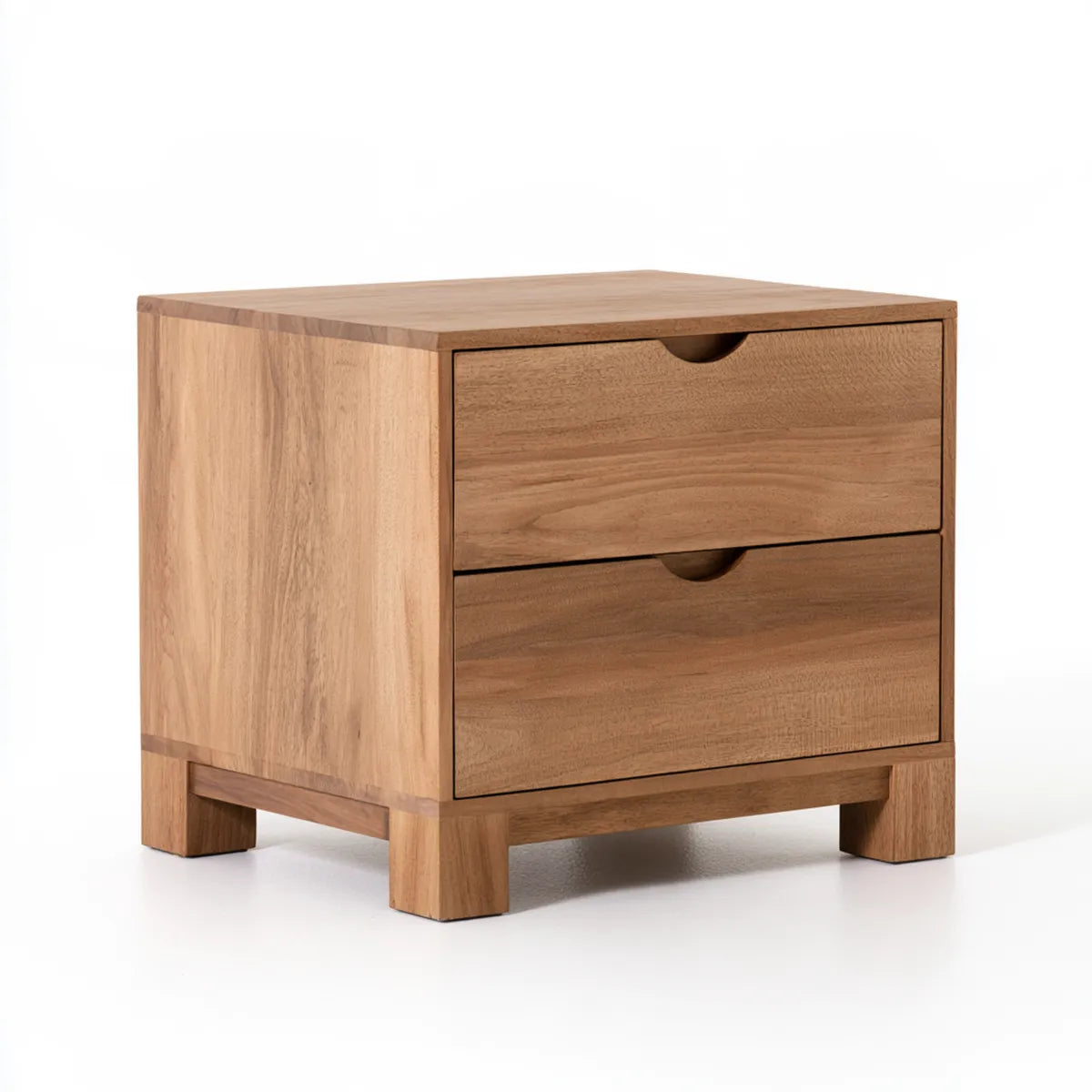 Solid Oak 2-Drawer Nightstand, Natural Brown, 22 in W x 18 in D x 24 in H