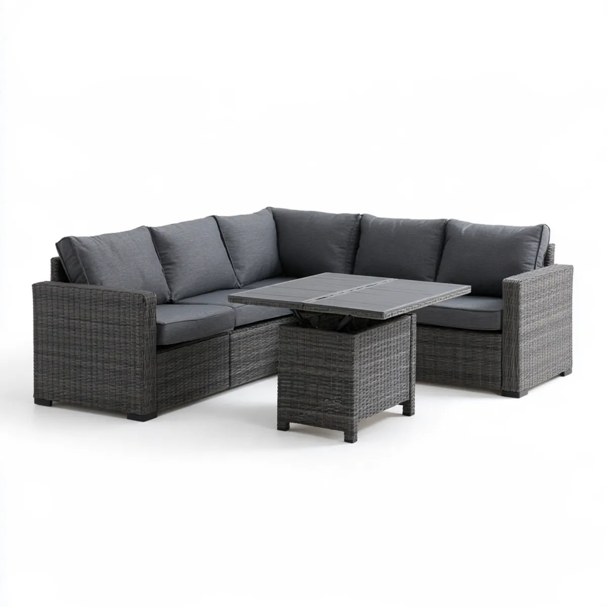 Outdoor PE Rattan 3-Piece L-Shaped Sectional Sofa Set with Lift-Top Table, Dark Gray, 193 x 193 x 85 cm