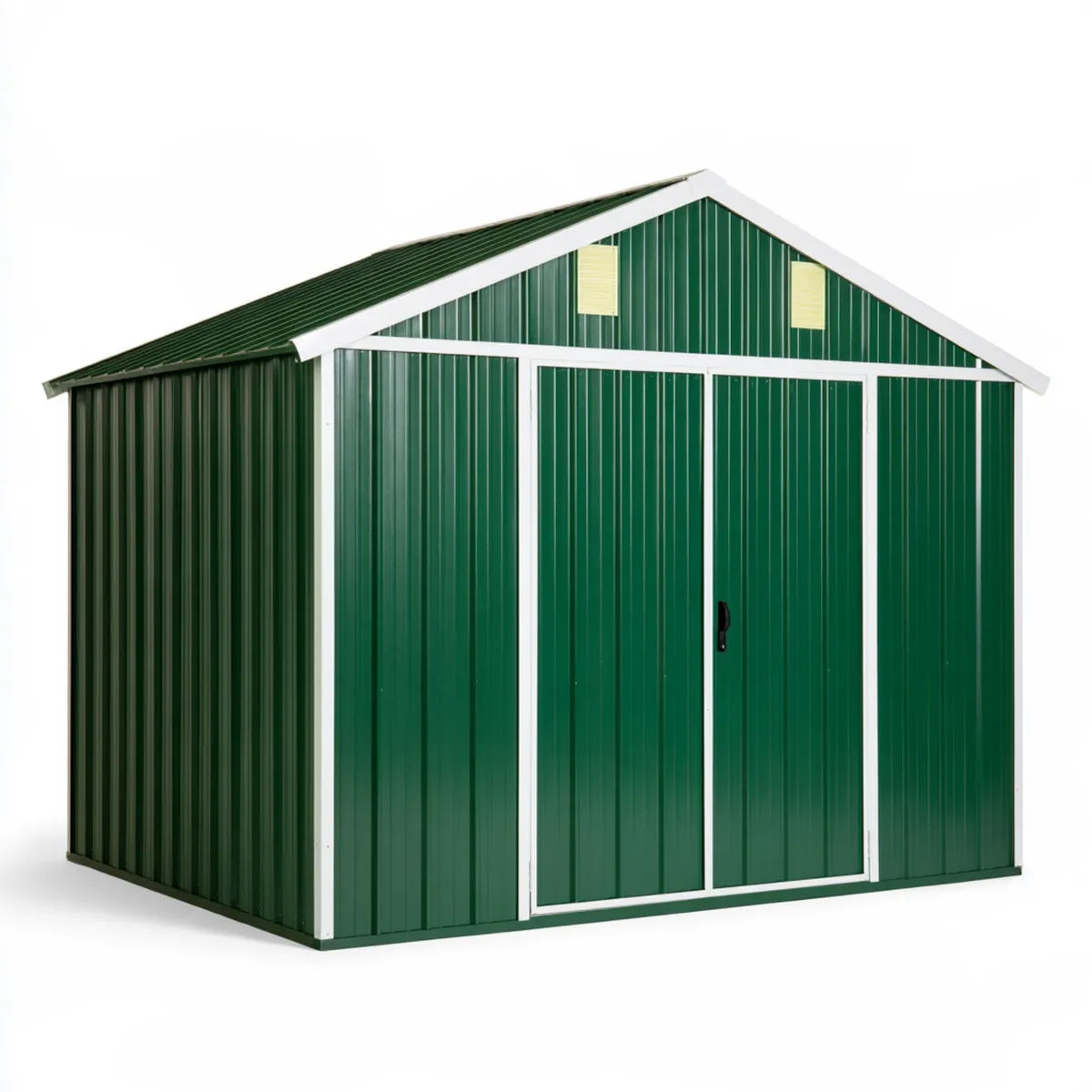 Outdoor 10 ft x 8 ft Green Steel Storage Shed with Gable Roof and Sliding Double Doors