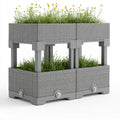2-Tier Raised Garden Planter with Wheels, 80 x 40 x 80 cm, Gray Polypropylene Rectangular Planter