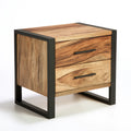 2-Drawer Nightstand, 20 x 16 x 22 in, Natural Solid Mango Wood and Black Powder-Coated Iron