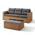 2-Piece Outdoor PE Rattan Sofa Set with Coffee Table, Brown/Gray/Black, Sofa 70.9 x 27.6 x 29.5 in, Table 47.2 x 23.6 x 15.0 in