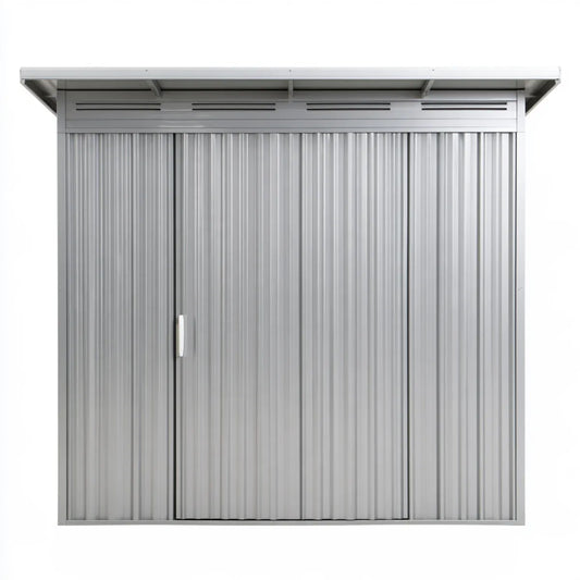 Outdoor Steel Storage Shed, 64.6 x 37.4 x 70.9 in, Gray, Double Sliding Doors