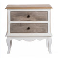 2-Drawer Solid Wood Nightstand, 24 x 16 x 28 in, White and Gray Bedside Table
