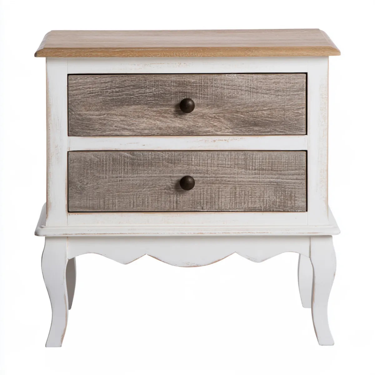 2-Drawer Solid Wood Nightstand, 24 x 16 x 28 in, White and Gray Bedside Table