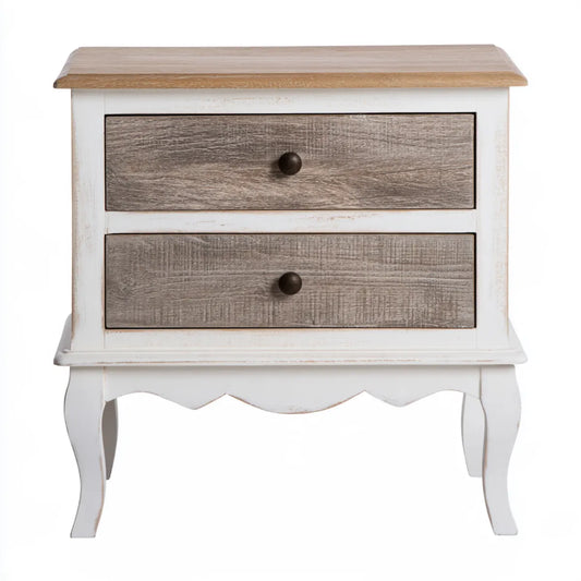 2-Drawer Solid Wood Nightstand, 24 x 16 x 28 in, White and Gray Bedside Table