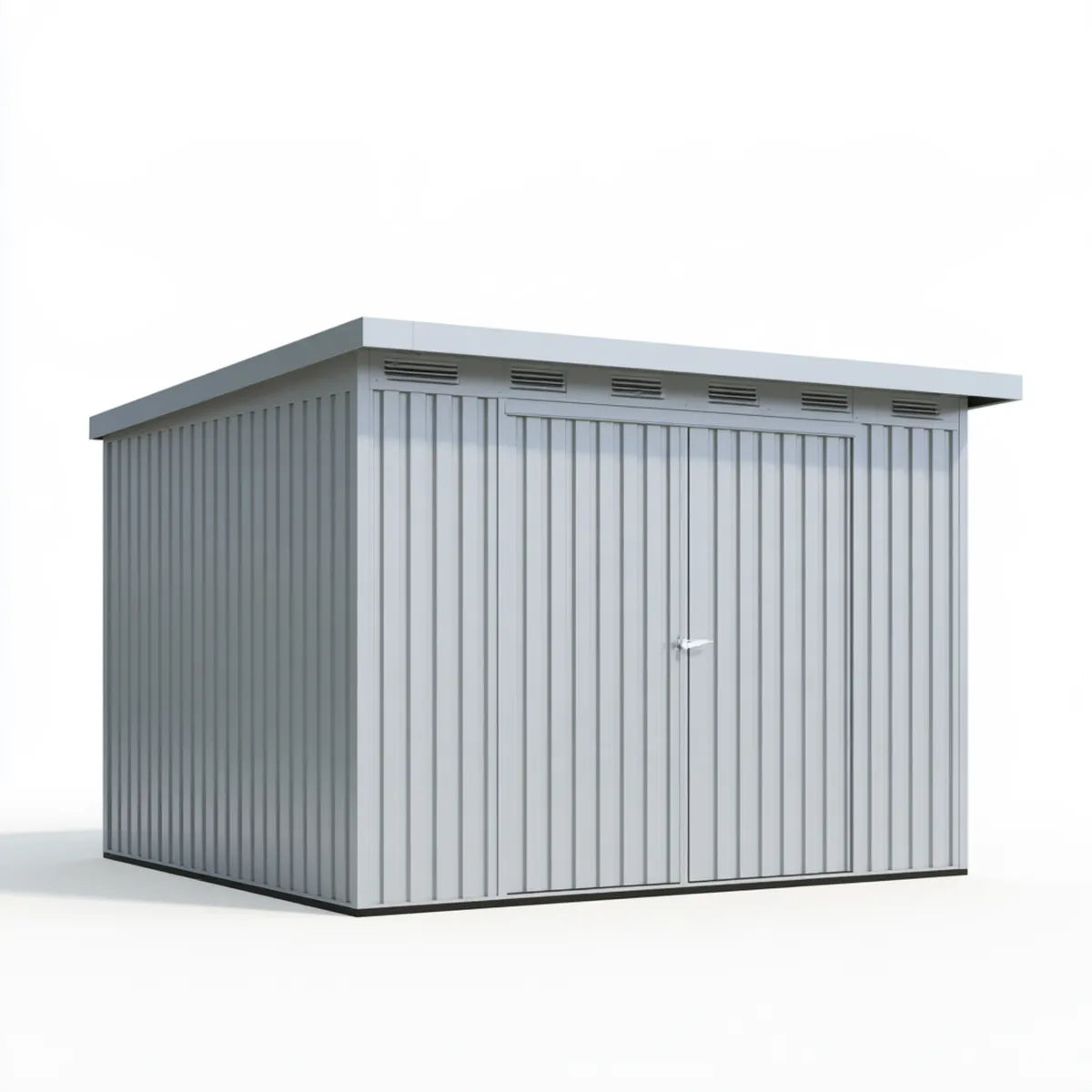 Outdoor Gray Galvanized Steel Storage Shed, 213 x 131 x 185 cm, Garden Tool House with Double Sliding Doors