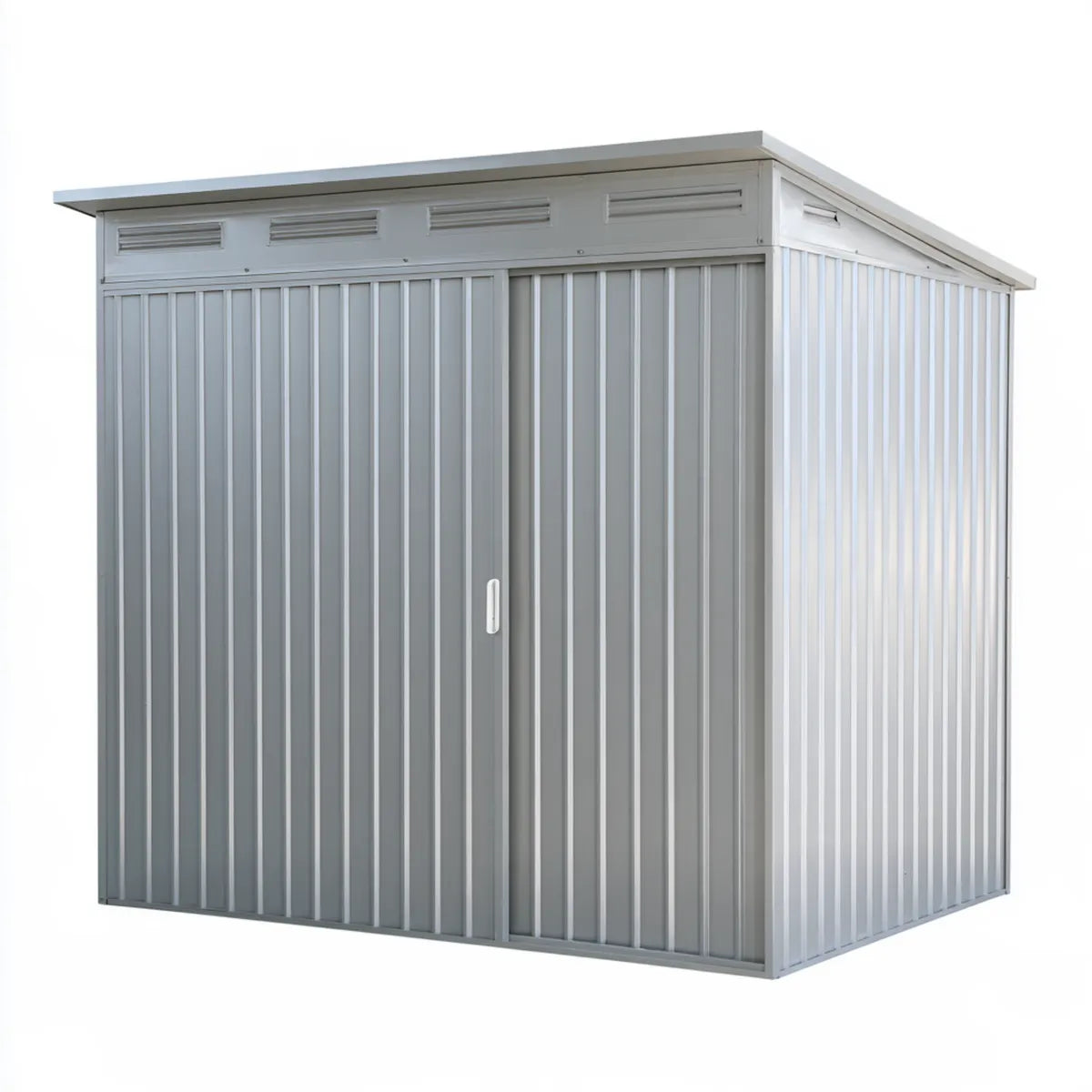 Metal Outdoor Storage Shed, 84 x 75 x 77 in, Gray Galvanized Steel with Sliding Double Doors and Vent Panels