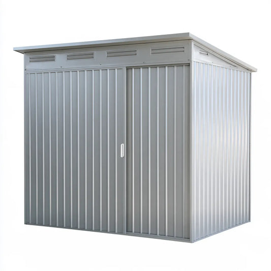 Metal Outdoor Storage Shed, 84 x 75 x 77 in, Gray Galvanized Steel with Sliding Double Doors and Vent Panels
