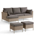 4-Piece Outdoor L-Shaped Sectional Sofa Set with 2 Ottomans, Gray Polyester Cushions, PE Wicker, 103.5 x 62.5 x 32 in
