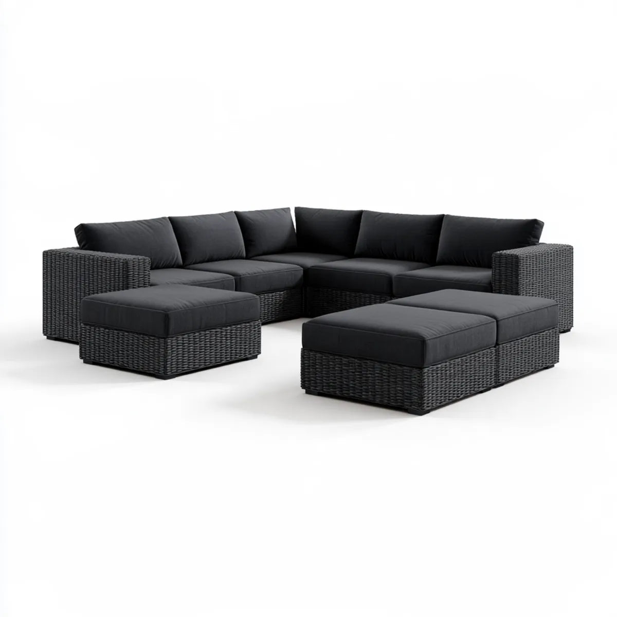 5-Piece Outdoor PE Rattan Sectional Sofa Set with 2 Ottomans, Black, 116 x 87 x 30 in