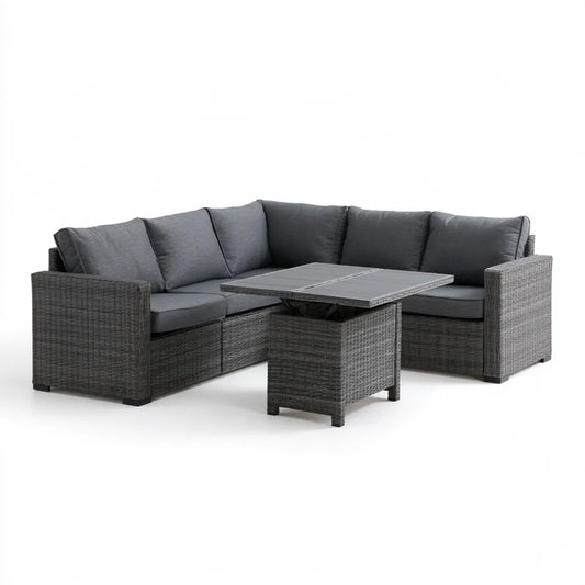 Outdoor PE Rattan 3-Piece L-Shaped Sectional Sofa Set with Lift-Top Table, Dark Gray, 193 x 193 x 85 cm
